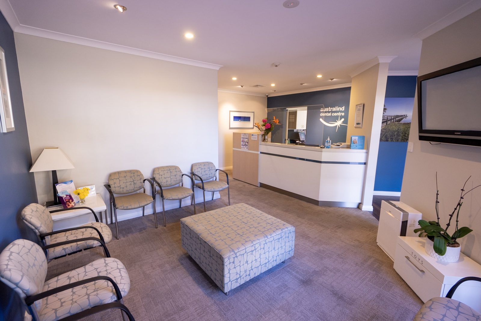 Reception desk and waiting area at Australind Dental Centre